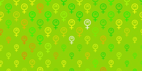 Light Green, Yellow vector pattern with feminism elements.