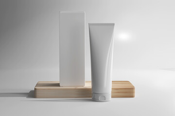 Isolated Cosmetic Cream Tube with Box 3D Rendering