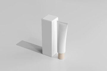 Isolated Cosmetic Cream Tube with Box 3D Rendering