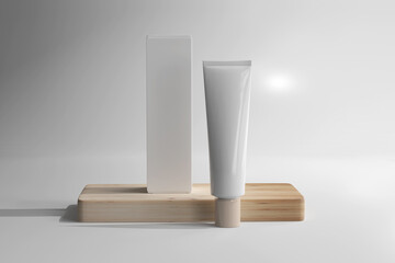 Isolated Cosmetic Cream Tube with Box 3D Rendering