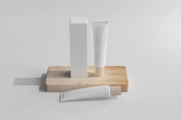 Isolated Cosmetic Cream Tube with Box 3D Rendering