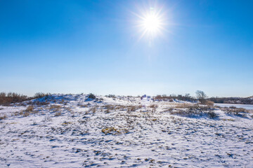 Snowy and ice winter landscape at the Amsterdamse Waterleidingduinen