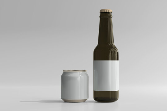 250ml Stubby Soda or Beer Can and Bottle 3D Rendering