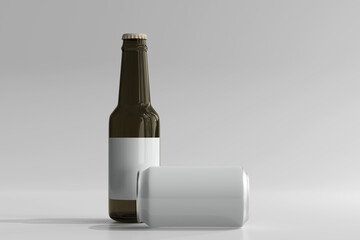 330ml Medium Size Soda or Beer Can and Bottle 3D Rendering