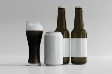 330ml Medium Size Soda or Beer Can and Bottle 3D Rendering