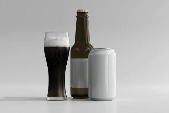 330ml Medium Size Soda or Beer Can and Bottle 3D Rendering