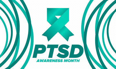 PTSD Awareness Month in June. Post Traumatic Stress Disorder. Celebrated annual in United States. Medical health care and awareness design. Poster, card, banner and background. Vector illustration