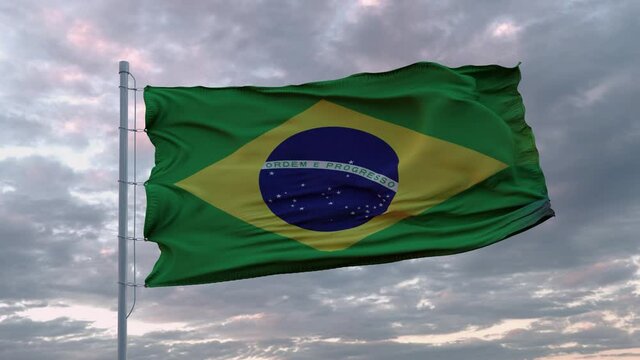 Waving flag of Brazil state and LGBT rainbow flag background
