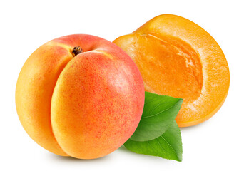 Apricot. Apricot with leaves isolated with clipping path. Full depth of field