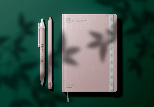 Top View of Personal Planner with Two Pen Mockup