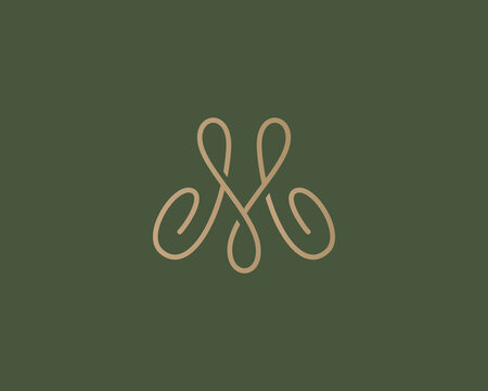 Abstract graceful letter M, crown logo design. Linear creative monogram symbol. Universal elegant icon.