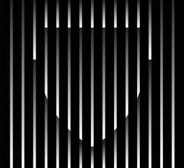 Obraz premium Abstract unusual shield sign logo on geometric black and white gradient stripes background. Luxury stripe pattern. Vector seamless fabric texture.