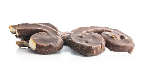 Sweet pastry palmeritas with chocolate icing.