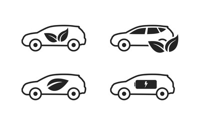 eco car line icon set. zero emission vehicle. environment, alternative and eco friendly transport