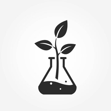 Environmental chemistry icon. non-toxic symbol. chemical flask with leaf. eco, laboratory and science symbol