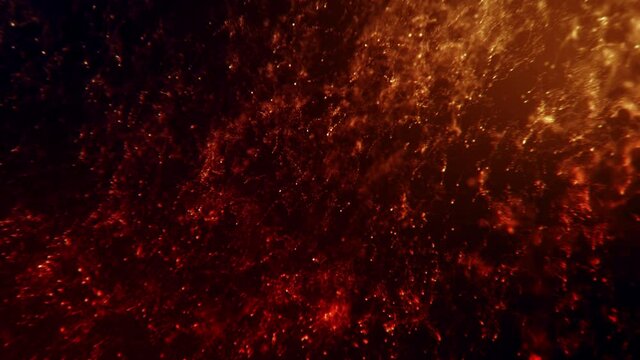 Abstract golden plasma energy molecules and festive sparkling luxury loop background. Concept 3D animation of award celebration event, Christmas, science, atoms, and Higgs particles in quantum theory.
