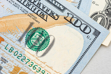 American one-dollar banknote. Close-up detail.