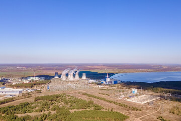 Fototapeta na wymiar Nuclear Power Station, Aerial view the nuclear plant producing electrical energy