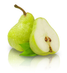 Ripe sweet green pear isolated on white background. Fresh fruit food.