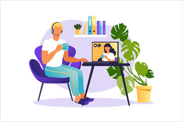 Social networks, chatting, dating app. Vector illustration for online dating app users. Flat illustration of man and woman acquaintance in social network.