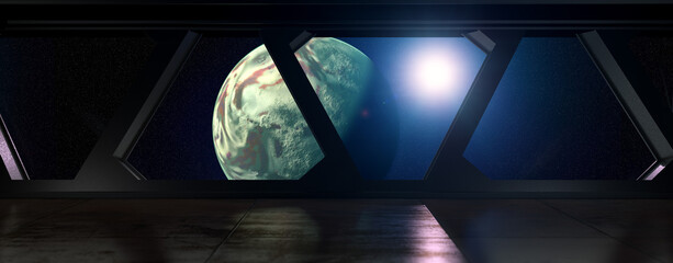 Space Station - view on a Planet out of a Space Station in orbit - 3D Rendering © Marius Faust