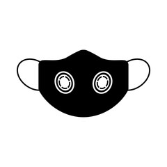Medical face mask, black icon in flat style. Protective respirators against viruses, dust and respiratory diseases.Vector illustration isolated on a white background.
