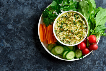 Roasted eggplant dip and fresh vegetables