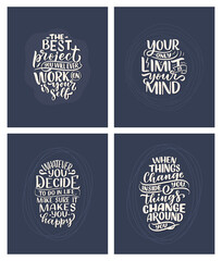 Obraz premium Set with lettering slogans about be yourself. Funny quotes for blog, poster and print design. Modern calligraphy texts about selfcare. Vector