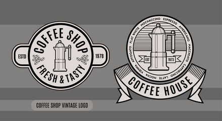 Coffee shop and coffee house vintage signs. Vector illustration.