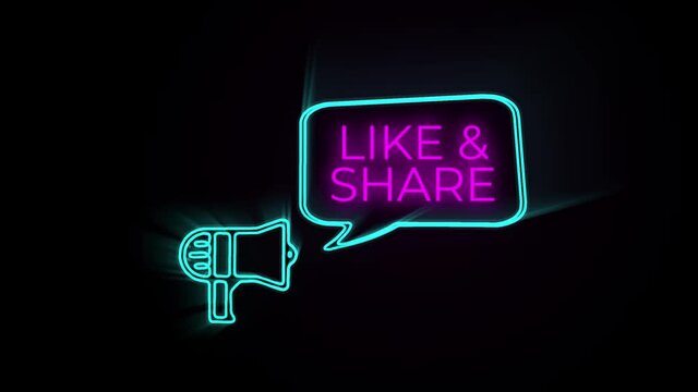 Like shere text animated megaphone with speech bubble title highlight slide closing in, chroma black screen shot.