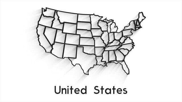 Map of United States of America showing different states. Animated usa contiguous lower 48 u.s. state map on an isolated chroma key background