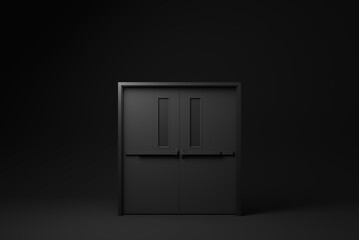 Closed Black Door on Black background. minimal concept idea creative. monochrome. 3D render. - 432949975