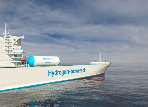 Liqiud Hydrogen renewable energy in vessel - LH2 hydrogen gas for clean sea transportation on ship with composite cryotank for cryogenic gases