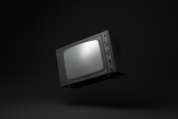 black retro old tv floating on black background. minimal concept idea. 3D render. - 432950162