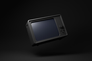 black retro old tv floating on black background. minimal concept idea. 3D render. - 432950185