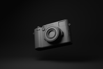 Fashion Film Camera floating on black background. minimal concept idea. Bright Sweet fashion Style. 3d render.