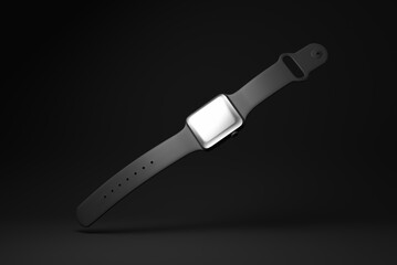 Black Smart Watch floating on black background. minimal concept idea. 3d render.