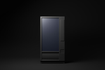 Black Vending Machine floating on black background. minimal concept idea. monochrome. 3d render.