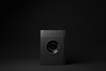 Black Washing machine on black background. minimal concept idea. monochrome. 3d render.