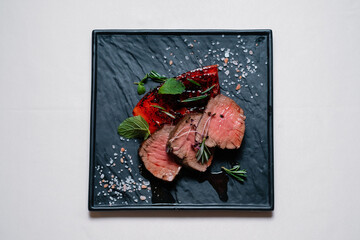 chateaubriand steak with grilled watermelon