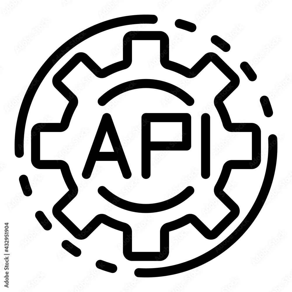Poster api code gear icon. outline api code gear vector icon for web design isolated on white background
