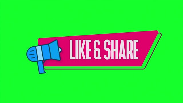Like shere text animated megaphone with speech bubble title highlight slide closing in, chroma green screen shot.