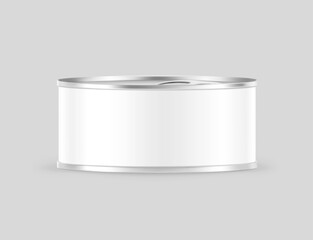 Hight realistic tin can mockup. Vector illustration on grey background. Easy to use for presentation your product, idea, design. EPS10.	