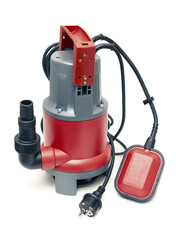 Household submersible pump with plastic housing  on white background