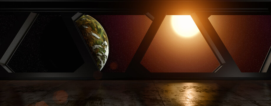 Space Station - view on a Planet out of a Space Station in orbit - 3D Rendering