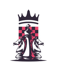 King and knight chess pieces with crown