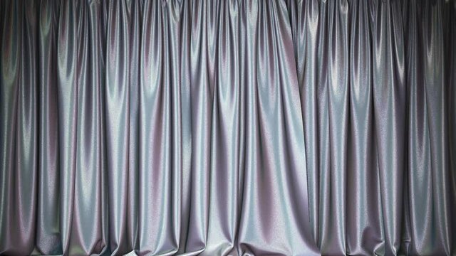 Realistic 3D animation of the silver iridescent textured and glittering show stage curtain rendered in UHD with alpha matte