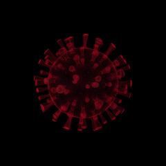 3d mesh illustration of coronavirus infection. 3d rendering of a new dangerous virus. Wireframe of virus