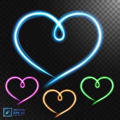 Heart shape light motion effect sets, isolated on transparent pattern. Vector Illustration