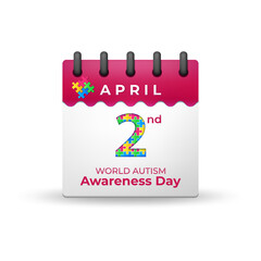 World Autism Awareness Day on 2nd April Calendar, Vector Illustration